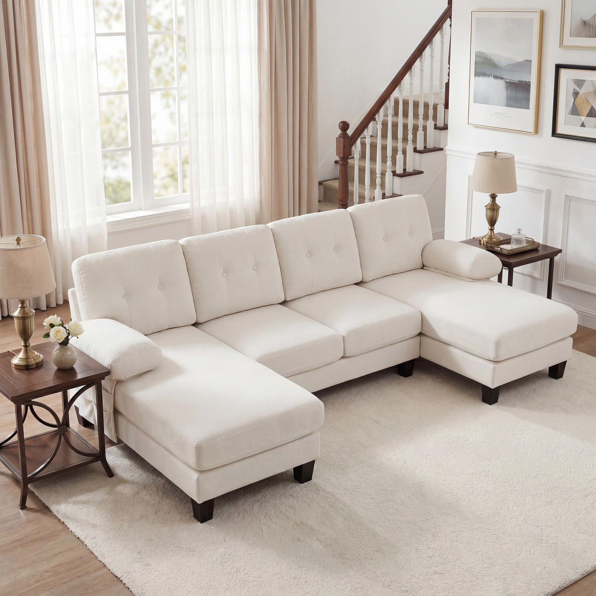 WOHNLANDSCHAFT 268/128/84 cm Beige Chenille - Beige, Textil (242/84/128cm) - Oxeza