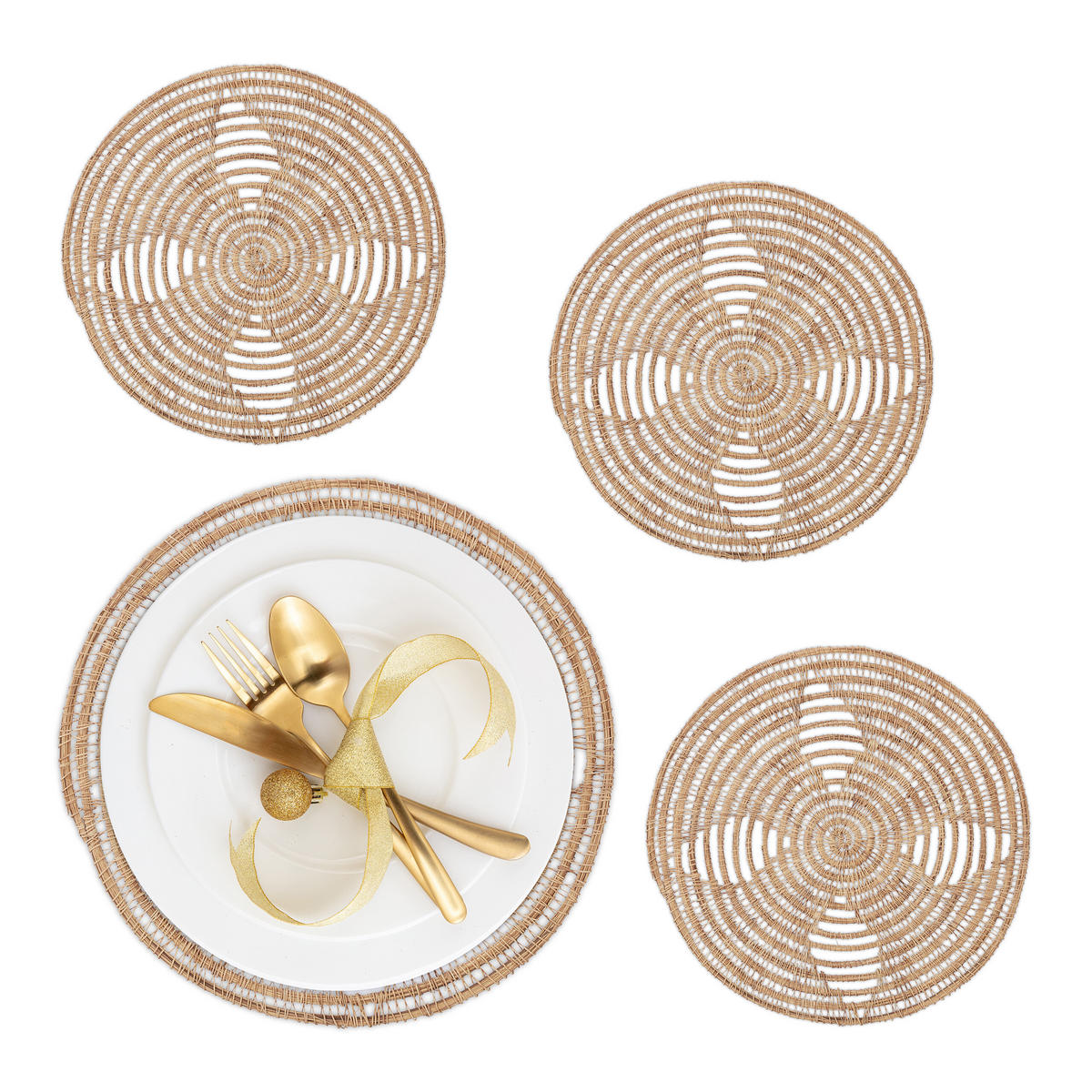 4XTISCHSET - Hellbraun, Textil (35/35/0.5cm) - Relaxdays