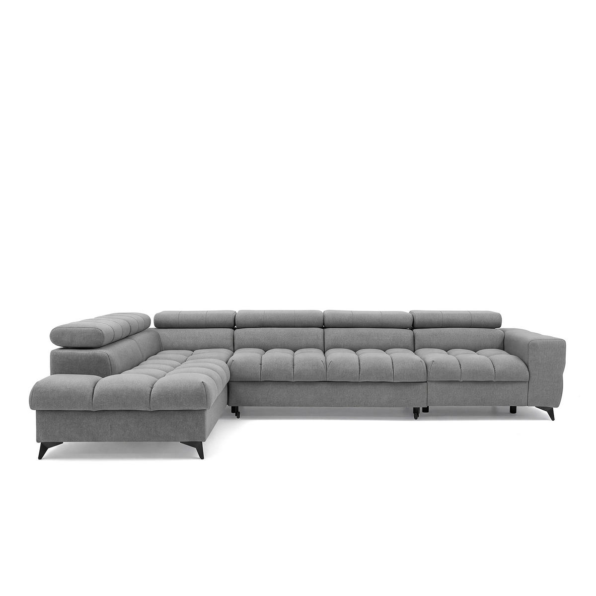 ECKSOFA PUDDING MAXI L Links mit Schlaffunktion 125x195 Velours Grau - Schwarz/Grau, Holz/Textil (203/350cm) - Muffo