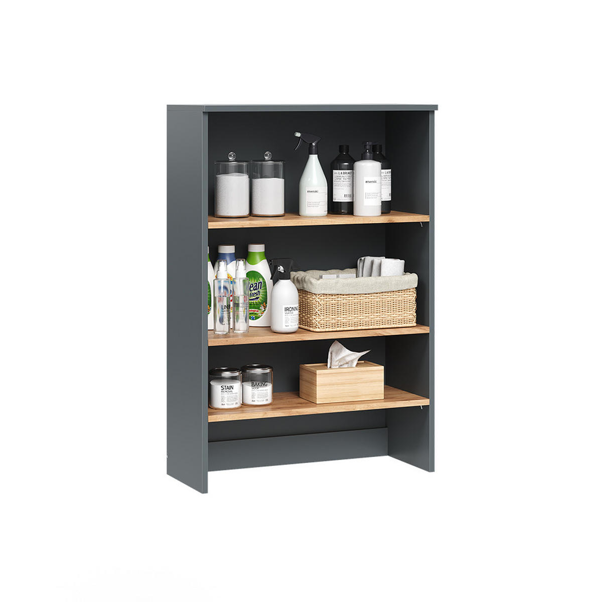 BADSCHRANK Viktor Anthrazit/Goldkraft Eiche 68 x 100.4 cm mit offenen Regalen - Honigeiche/Anthrazit, Holzwerkstoff (68/100.4/29cm) - Vicco
