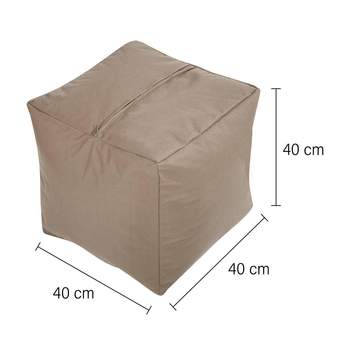 SITZSACK-HOCKER Pouf "Cube" 40x40x40cm - Taupe, Textil (40/40/40cm) - Green Bean