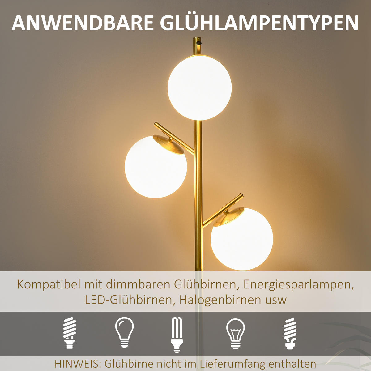 STEHLEUCHTE, Stehlampe, Metall, Gold - Goldfarben, Metall (27/27/169cm) - HOMCOM