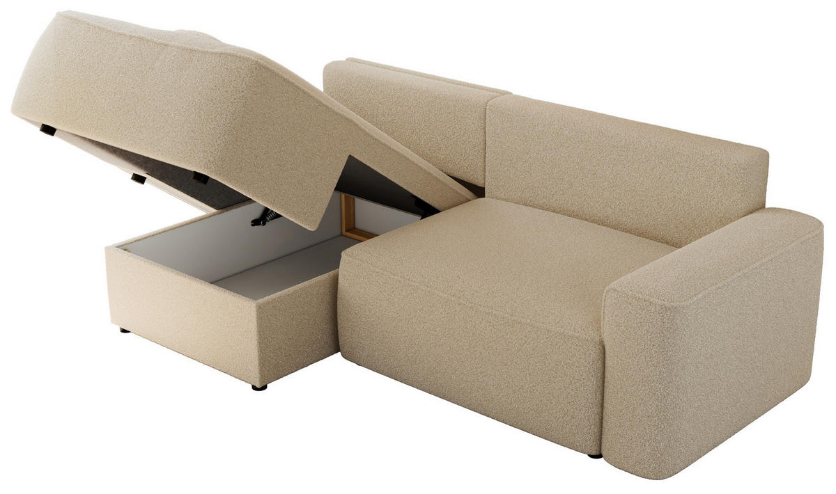 ECKSOFA BELLUNO L Beige Boucle - Links - Beige/Schwarz, Textil (144/233cm) - MKS