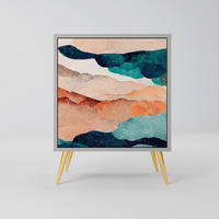 SIDEBOARD ABSTRACT LANDSCAPE, Grau, 57,5x42x75,5 cm, Goldfarbene Metallfüße - Goldfarben/Multicolor, Holzwerkstoff/Metall (57.5/75.5/42cm) - SpaceRebels