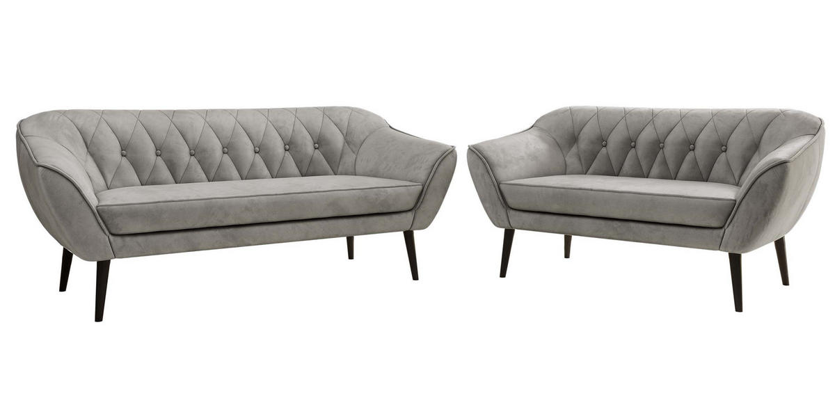 SEDACÍ SOUPRAVA 3+2 PIRS - Světle šedá Samet - Černé nohy - černá/světle šedá, kompozitní dřevo/textil (180/75/74cm) - MKS