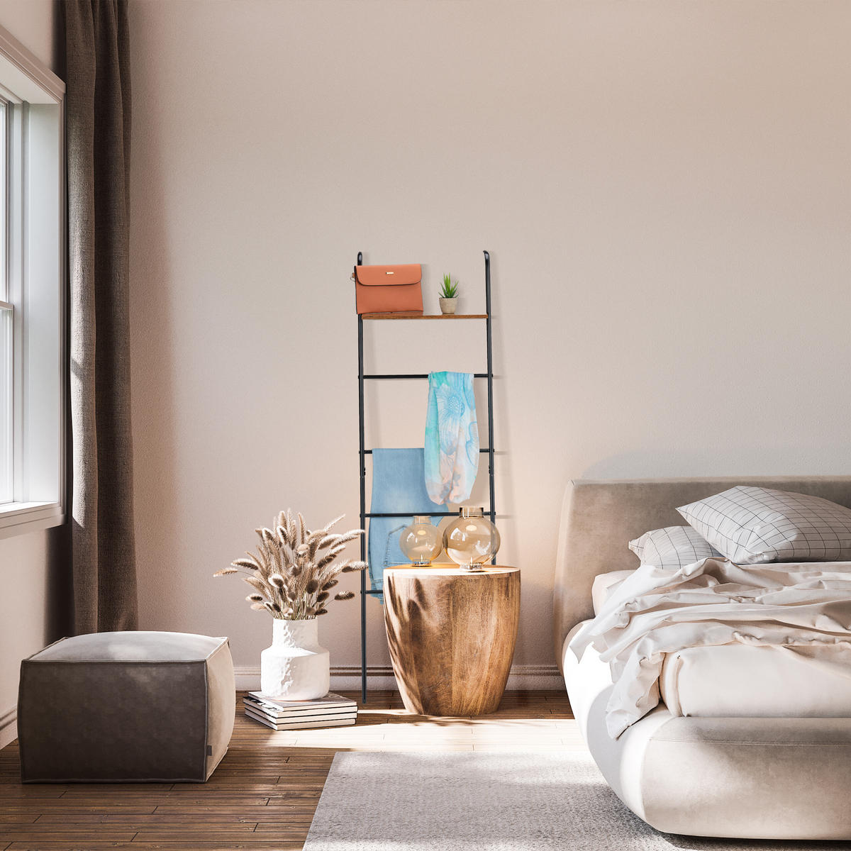 HANDTUCHLEITER - Schwarz, Holzwerkstoff/Kunststoff (45.5/150/20cm) - Relaxdays