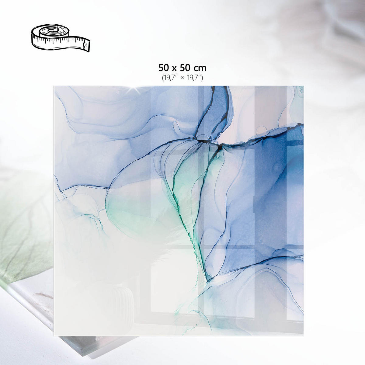 TISCHPLATTE 50x50 cm – Bunte Wellen - Blau, Glas (50/50/0.4cm) - Wallfluent