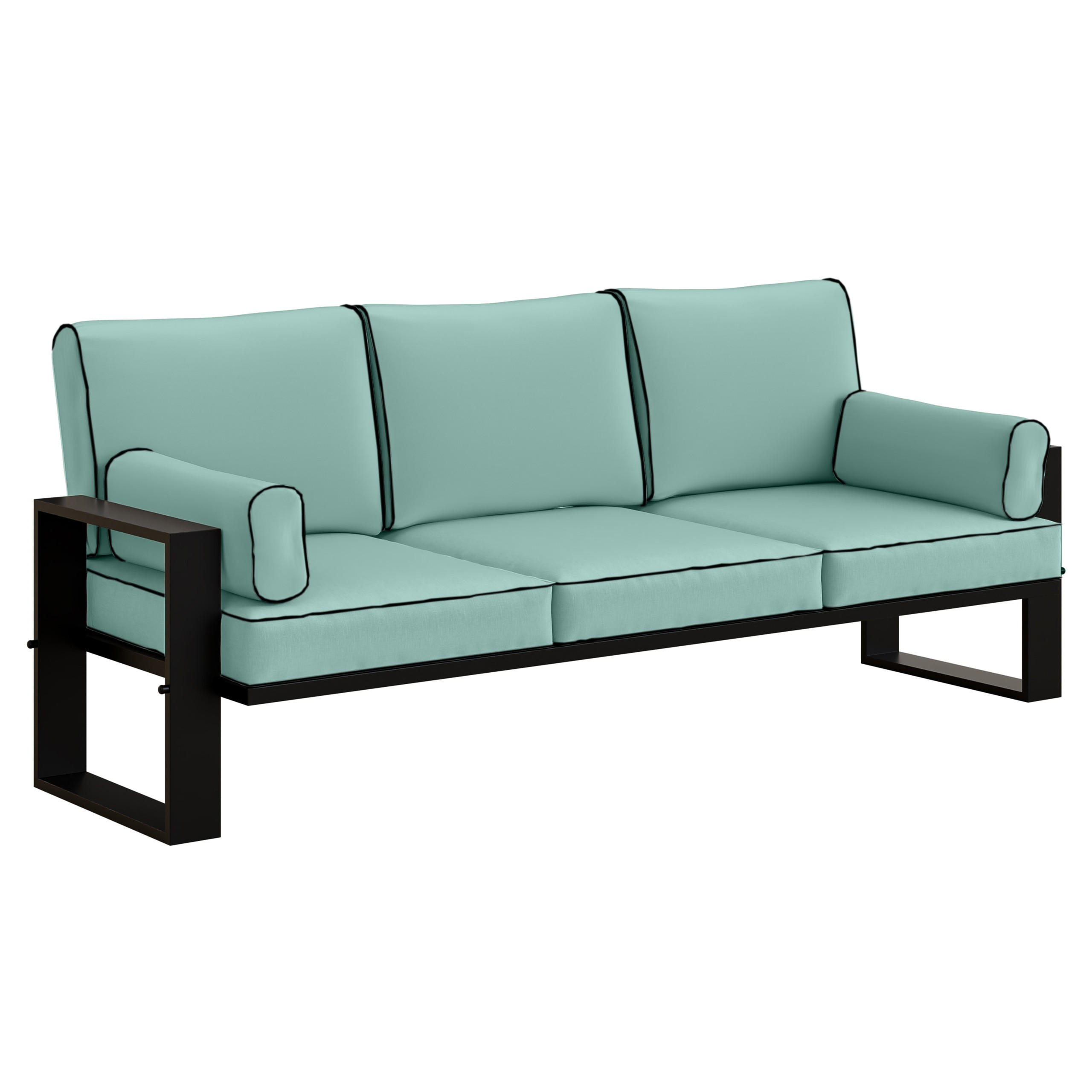 GARTENSOFA Türkis, Schwarze Metallbeine, 3-Sitzer - Türkis, Holzwerkstoff/Metall (215/90/87cm) - Bettso