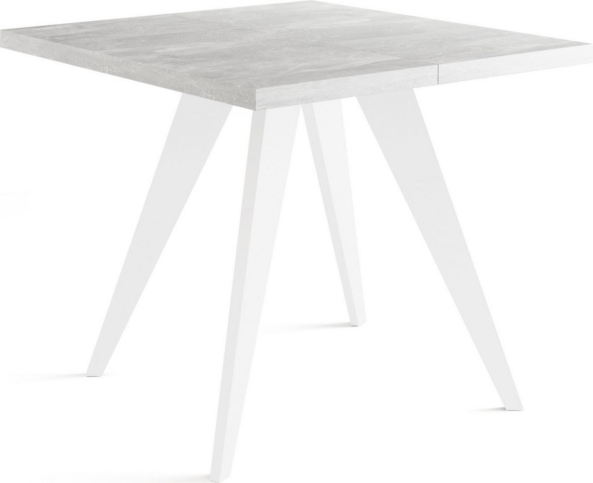 ESSTISCH Quadro quadratischer ausziehbarer, Grauer Beton 100-200/100/76 cm - Hellgrau/Weiß, Holz/Holzwerkstoff (100/100/76cm) - WFL GROUP