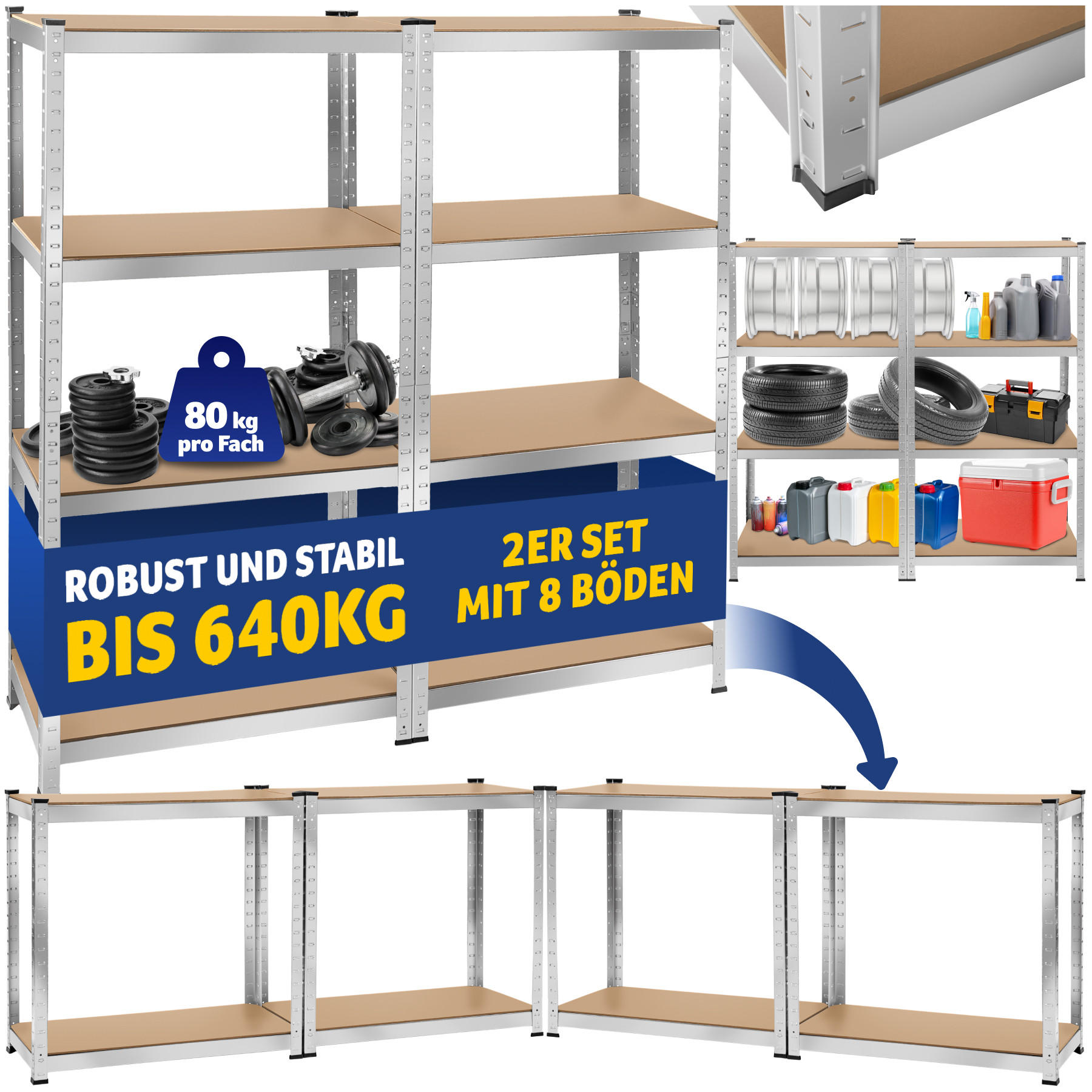 SCHWERLASTREGAL ,schnelle Montage,silber - Silberfarben, Metall (40/160/160cm) - tectake