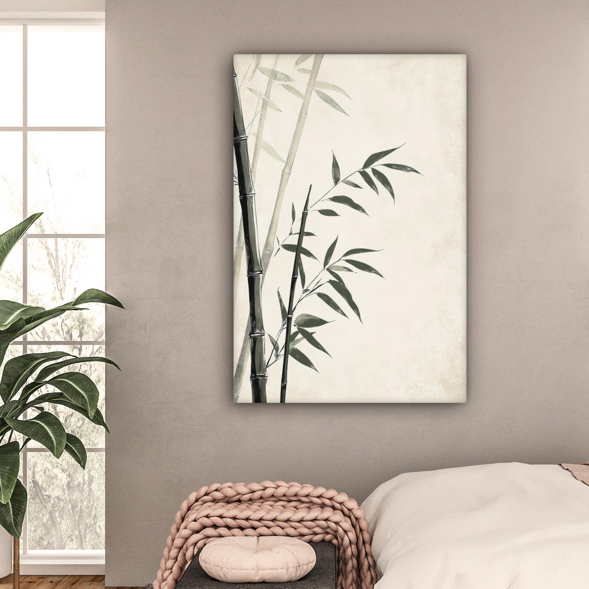 LEINWANDBILD Japandi - Bambus - Beige 90x140 cm - Eukalyptusholzfarben, Textil (90/140cm) - MuchoWow