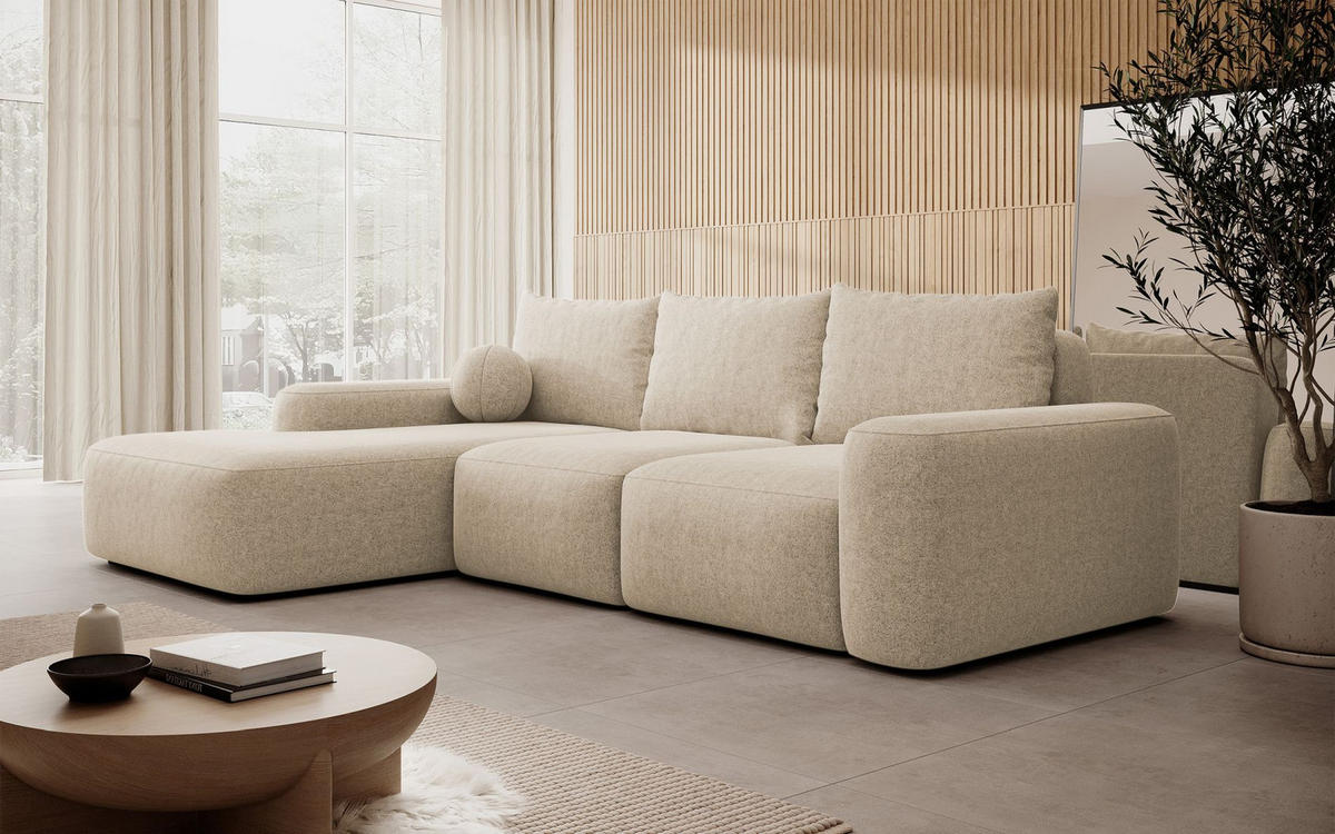 ECKSOFA Carnos mit Ballkissen, Beige Chenille, linksseitig - Beige/Schwarz, Kunststoff/Textil (264/162cm) - Selsey