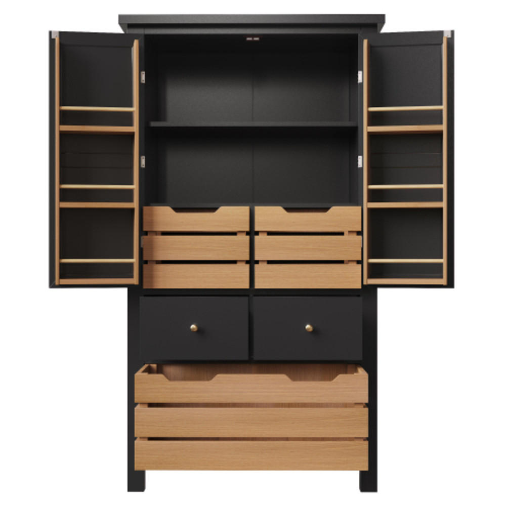 SIDEBOARD 80×40×140 cm aus MDF & Metall mit großem Stauraum und Kippschutz, schwarz - Schwarz, Holzwerkstoff (80/140/40cm) - Luhomfu