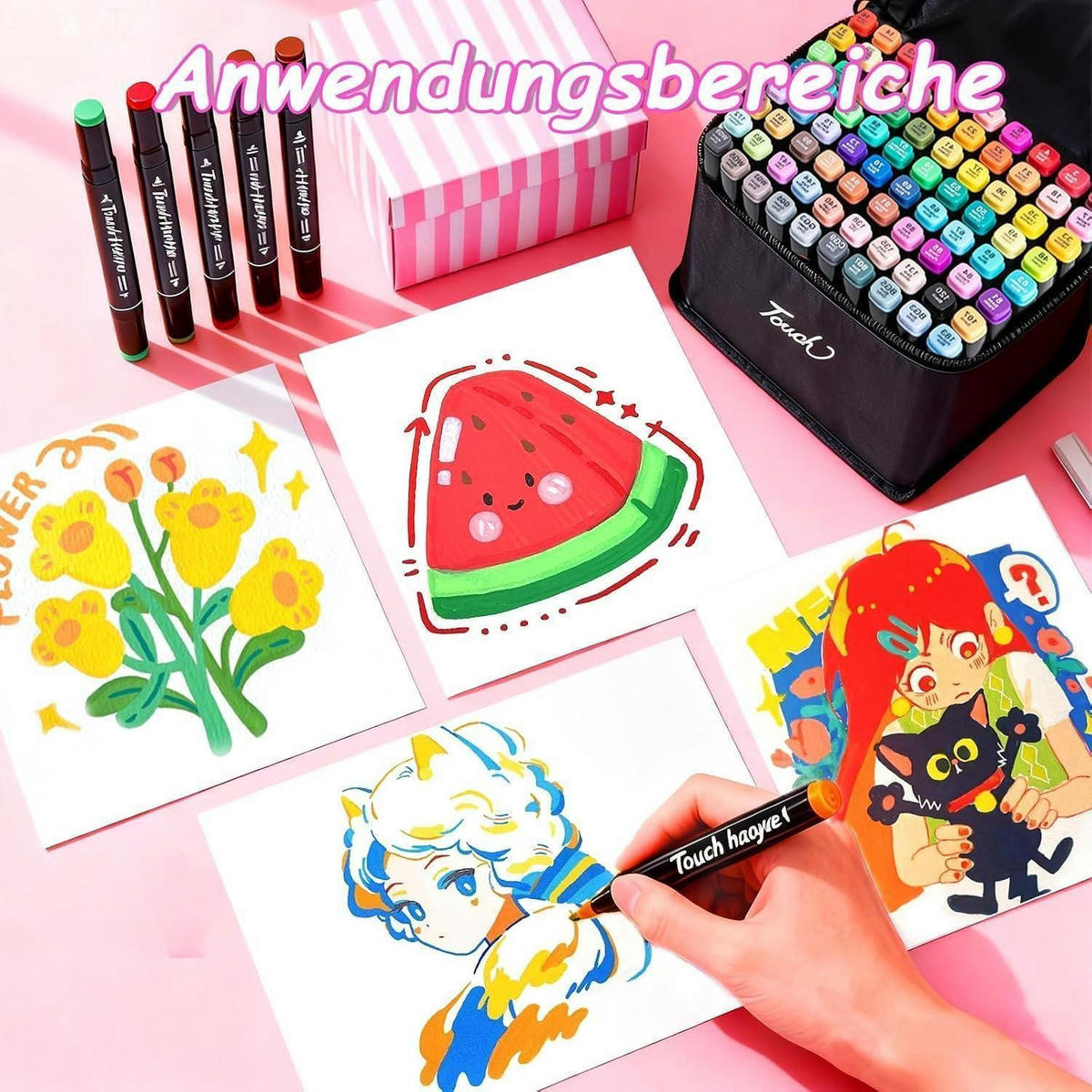 MARKER 48 Farben Set Doppelseitige Pinselspitze - Multicolor, Kunststoff (10/10/15cm)