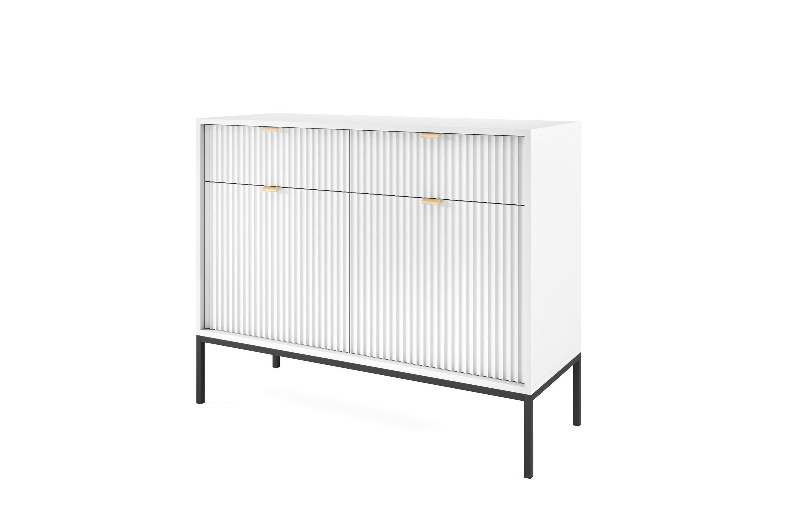 KOMMODE NOVA, Geriffelte Front, 2-Türen, 2-Schubladen 104x39x83 cm, Weiß - Schwarz/Weiß, Holzwerkstoff/Kunststoff (104/83/39cm) - DomoHome