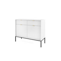 KOMMODE NOVA, Geriffelte Front, 2-Türen, 2-Schubladen 104x39x83 cm, Weiß - Schwarz/Weiß, Holzwerkstoff/Kunststoff (104/83/39cm) - DomoHome