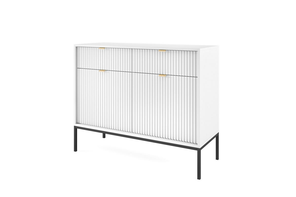 KOMMODE NOVA, Geriffelte Front, 2-Türen, 2-Schubladen 104x39x83 cm, Weiß - Schwarz/Weiß, Holzwerkstoff/Kunststoff (104/83/39cm) - DomoHome
