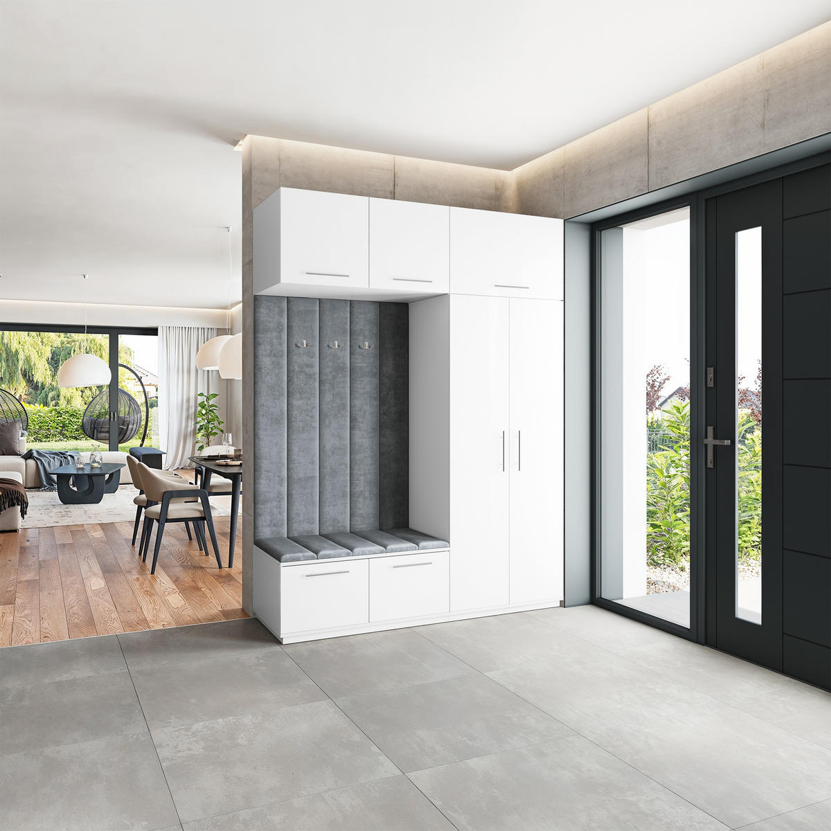 GARDEROBENSCHRANK REMA 180/240/60 cm Modern Garderobe-Set Weiß - Weiß/Grau, Holzwerkstoff (180/240/60cm) - MASSENO