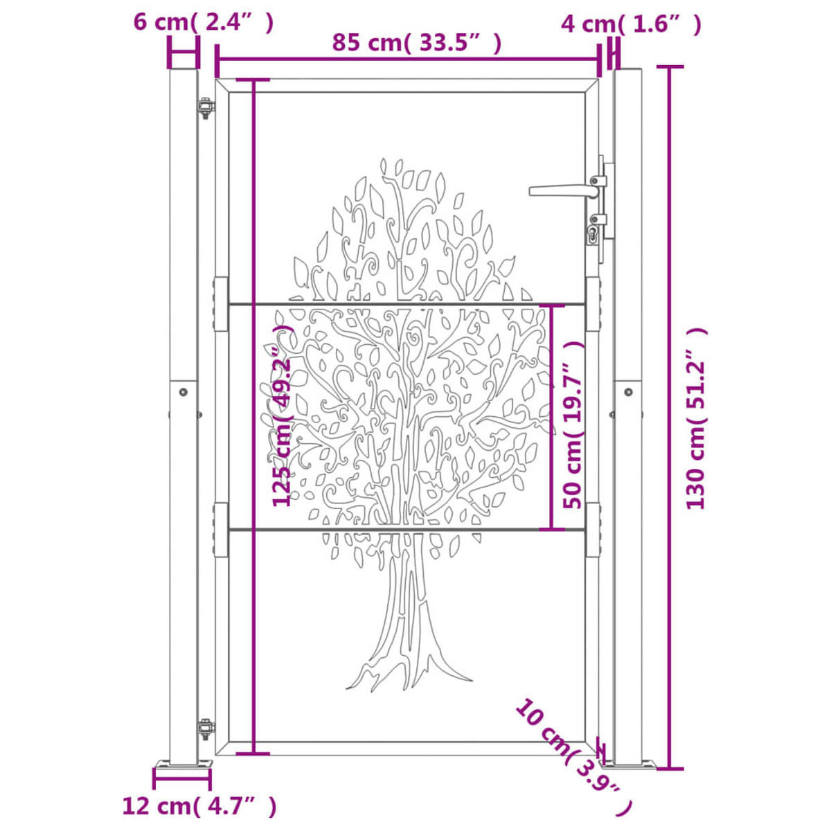 GARTENTOR Anthrazit 100/125 Cm Stahl Baum-Design - Anthrazit, Metall (105/130cm) - vidaXL