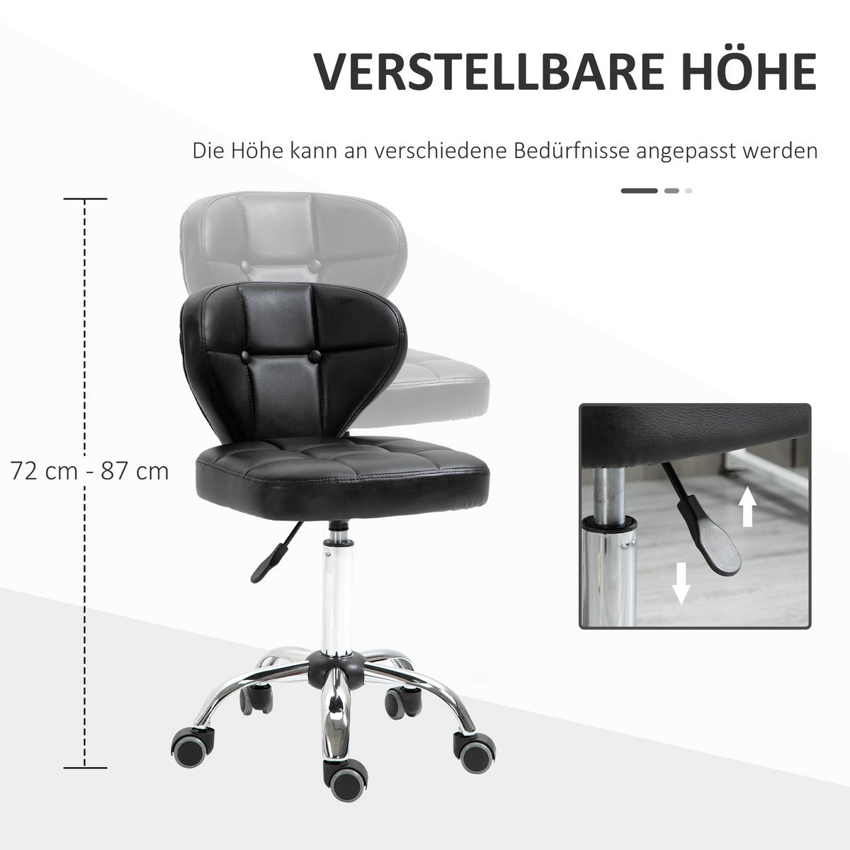 2ER-SET Arbeitshocker, Dunkelgrau - Schwarz, Leder (47/87/45cm) - HOMCOM