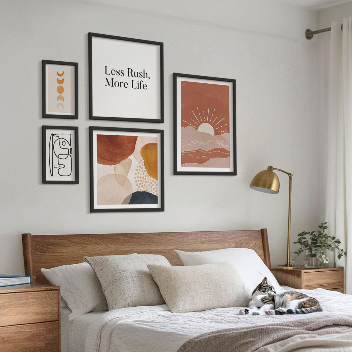 BILDER SET 5er Set - 50x50 cm & 20x30 cm & 40x60 cm Schwarzer Rahmen - Abstrakte Formen und Farben - Schwarz, Kunststoff (40/60cm) - TULUP