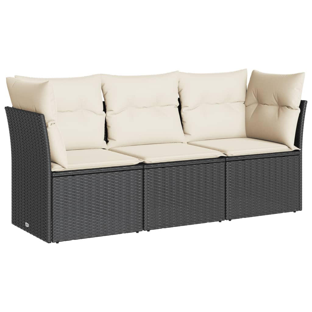 GARTEN-SOFAGARNITUR 3-teilig Mit Kissen Schwarz Poly Rattan - Schwarz, Kunststoff - vidaXL