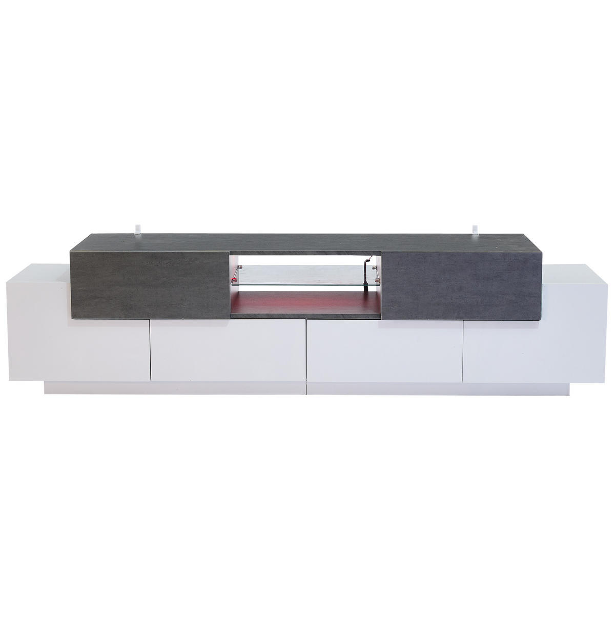 LOWBOARD 180/40/45 cm aus Spanplatte mit LED-Beleuchtung und Glasablagen Weiß/Grau - Weiß, Holzwerkstoff (180/45/40cm) - Modenvie