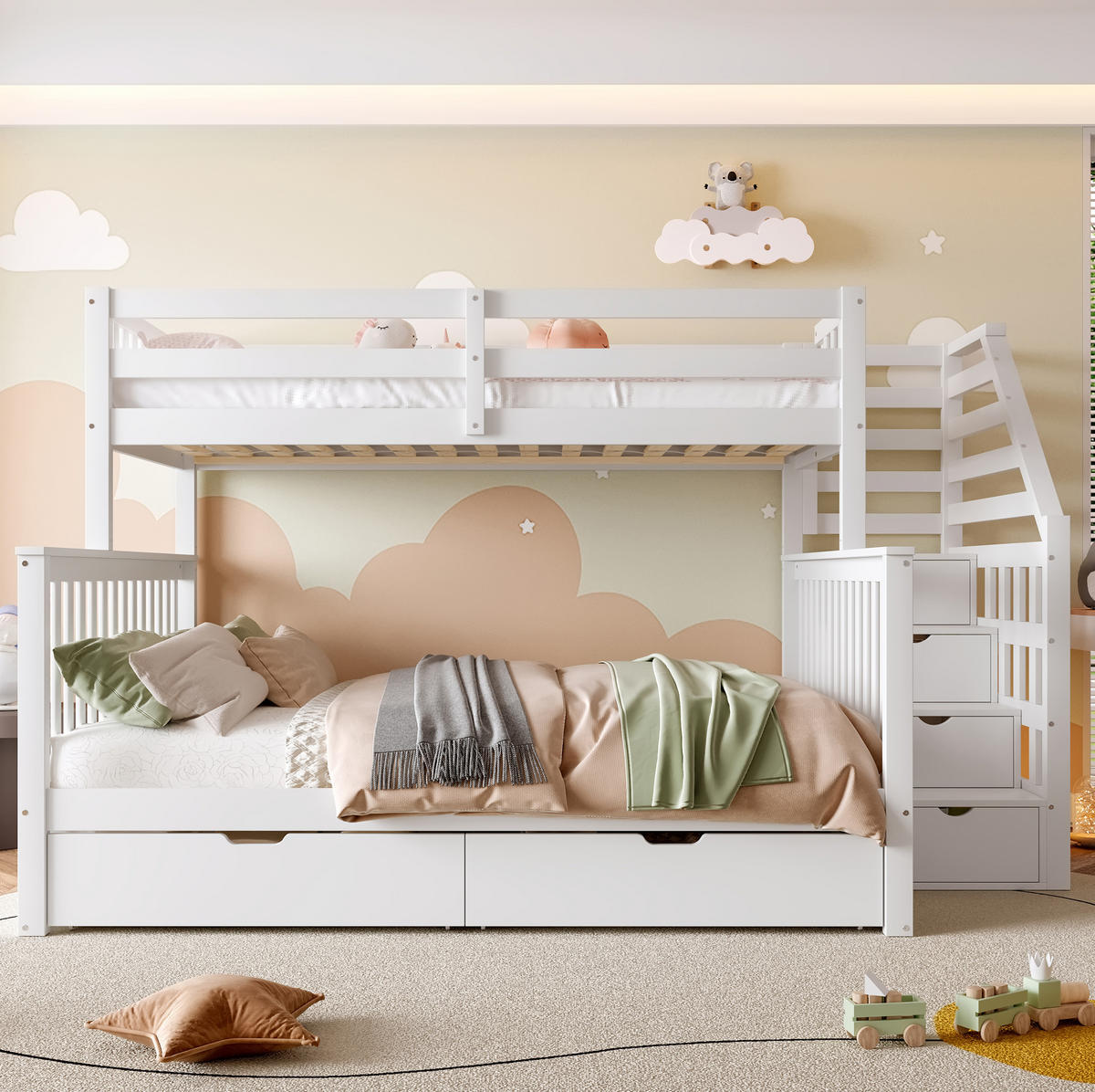 ETAGENBETT aus Kiefernholz 90x200/140x200 cm Weiß mit Schubladen und Stauraum - Weiß, Holzwerkstoff (90/200cm) - IVMEU