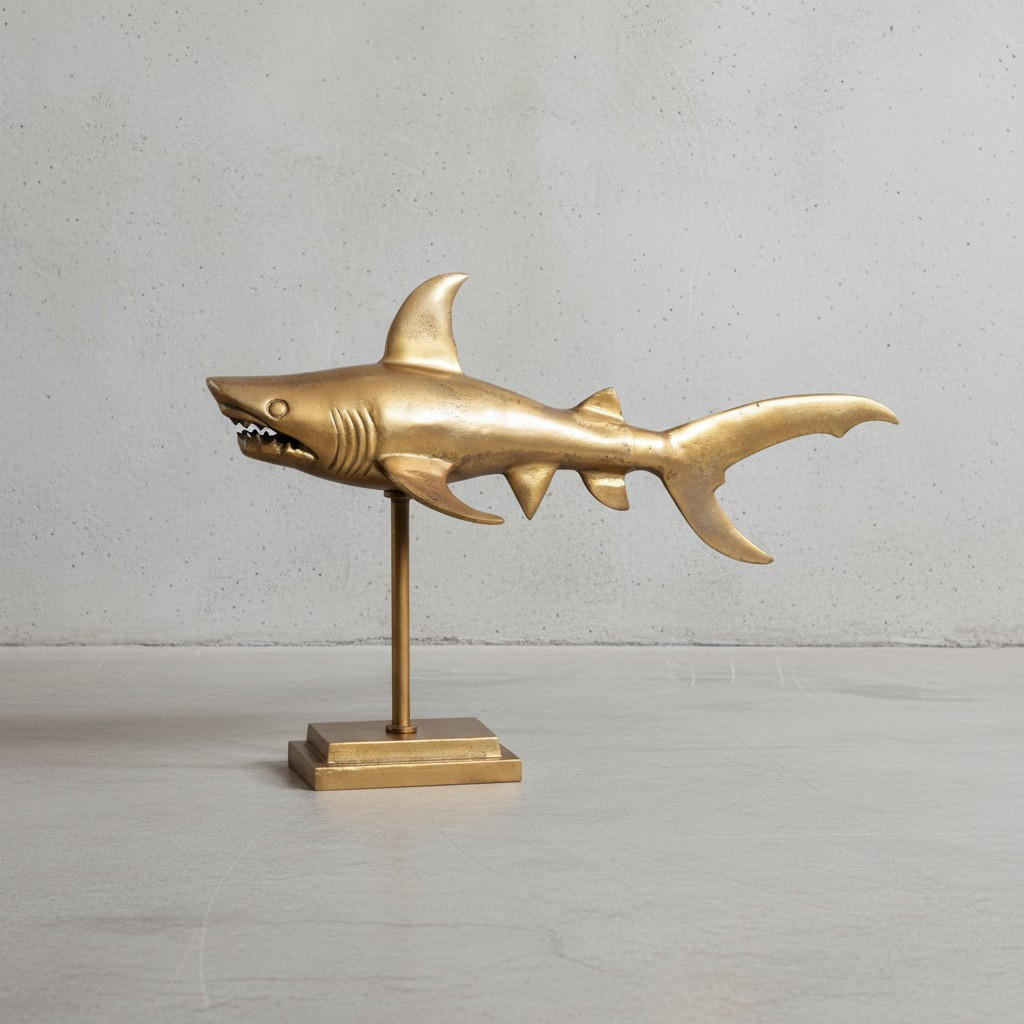 DEKOFIGUR Hai Aluminium 70 cm mit Sockel im maritimen Stil, Gold 70x27x49 cm - Goldfarben, Metall (70/49/27cm) - KADIMA DESIGN