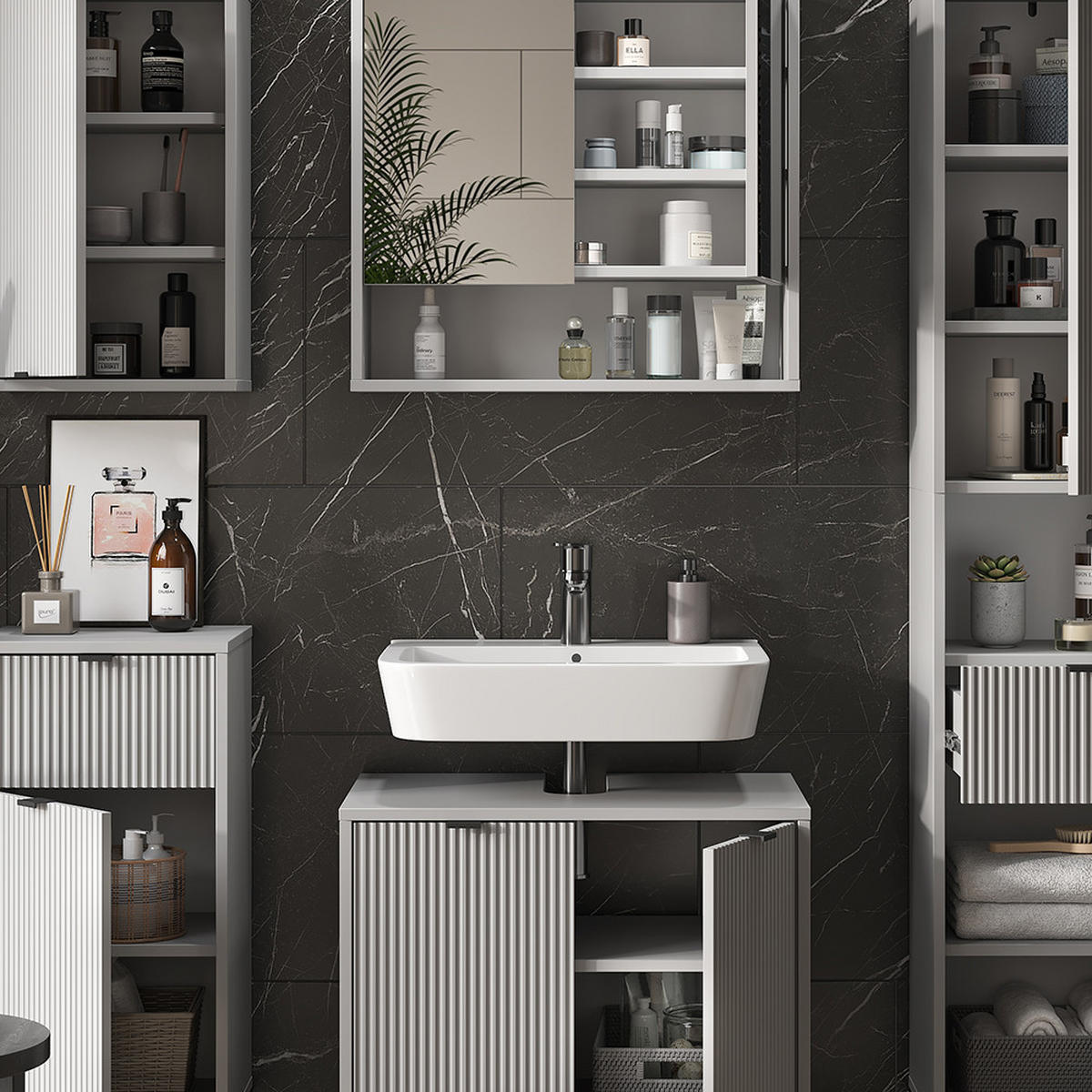 BADMÖBEL-SET Eliza Weiß 5 Teile - Weiß, Holzwerkstoff (70/63/45cm) - Vicco