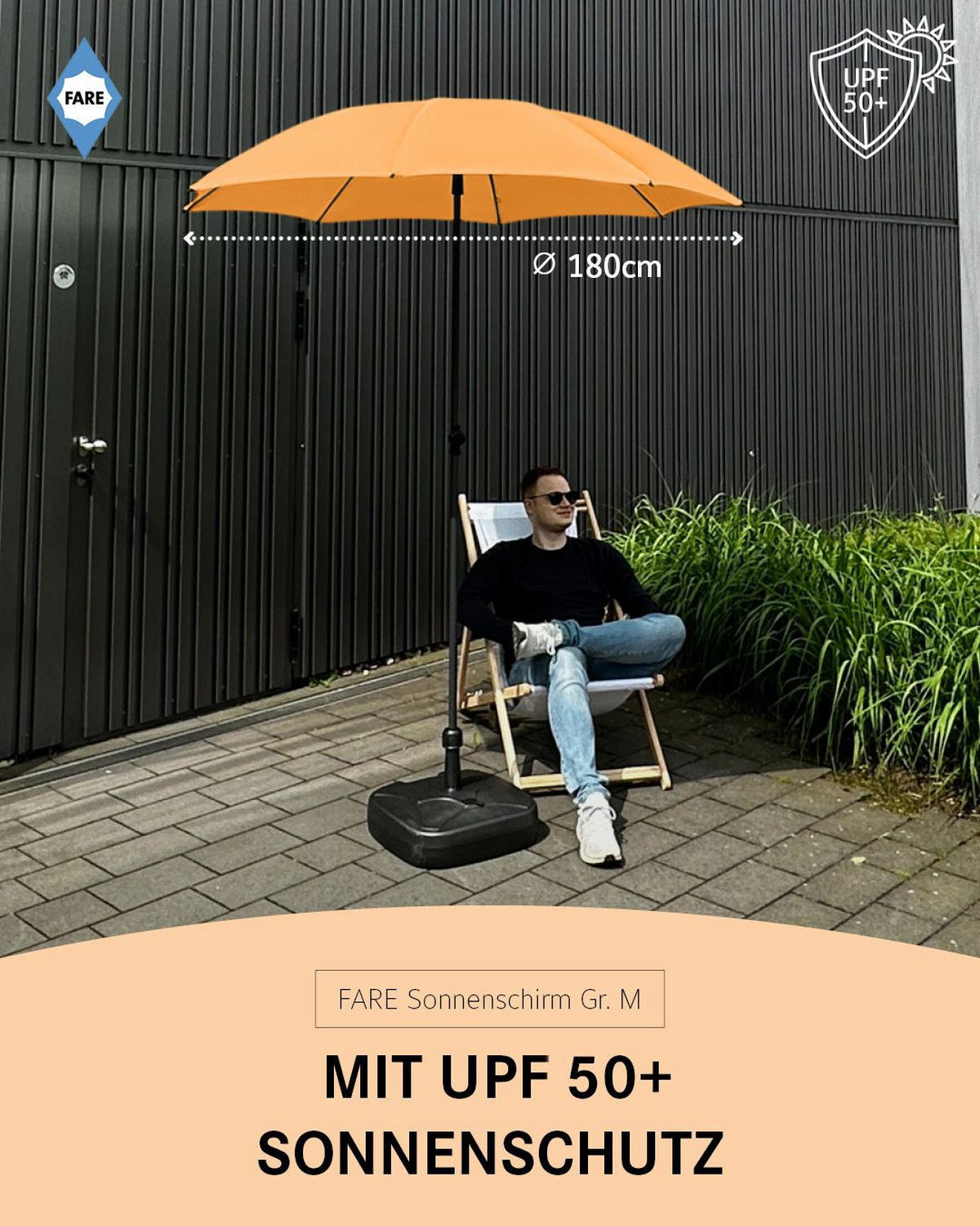 SONNENSCHIRM 180/180/126 cm - Orange, Kunststoff (180/180cm) - FARE