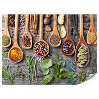 FOTOTAPETE für Küche Kräuter Gewürze Holzlöffel Tisch 200x140 - Gelb/Beige, Papier (200/140cm) - Muralo