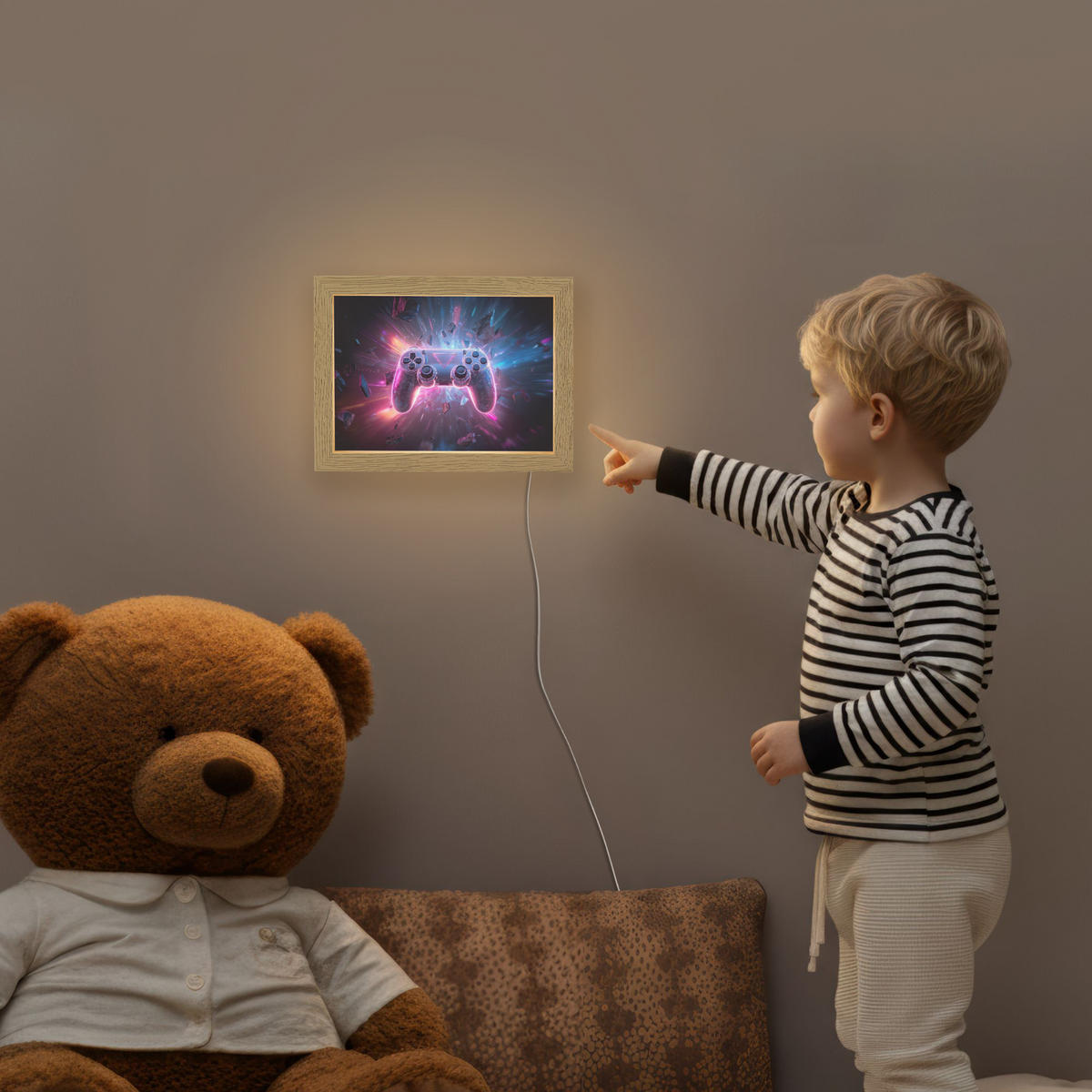 NACHTTISCHLAMPE Controller - Neon - Explosion - Abstrakt 20x15 cm - Violett, Holzwerkstoff (8/20/15cm)