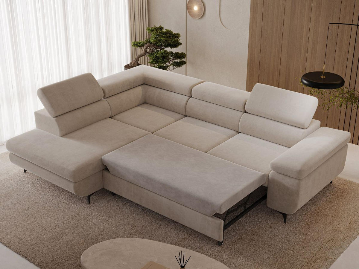ECKSOFA Argon Beige Rechts - Beige/Schwarz, Holz/Textil (190/255cm) - Graingold