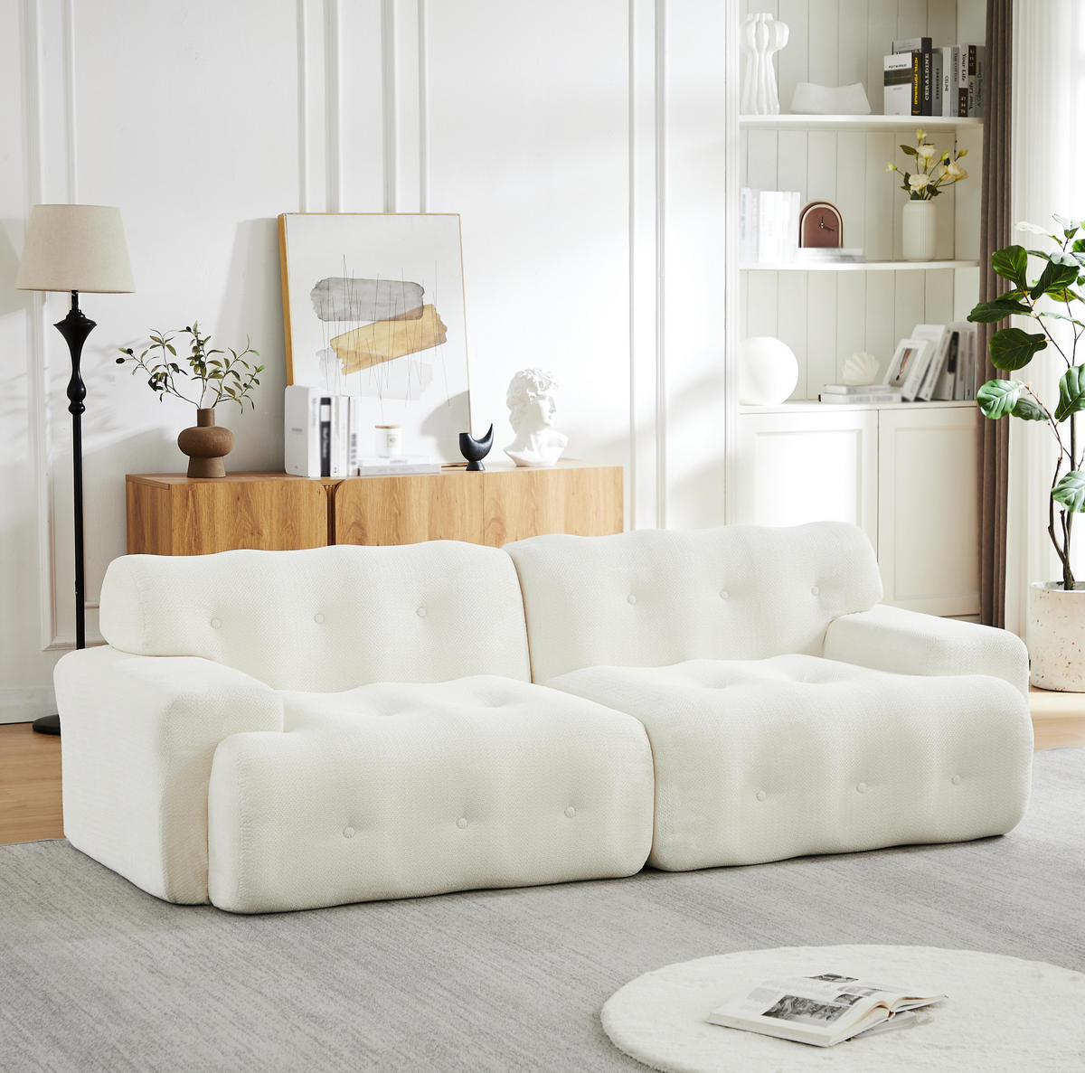 2-SITZER-SOFA 224/104/66 cm mit ergonomischer Polsterung, breiten Armlehnen und Chenille-Bezug, Beige - Beige, Textil (224/66/104cm) - Redom