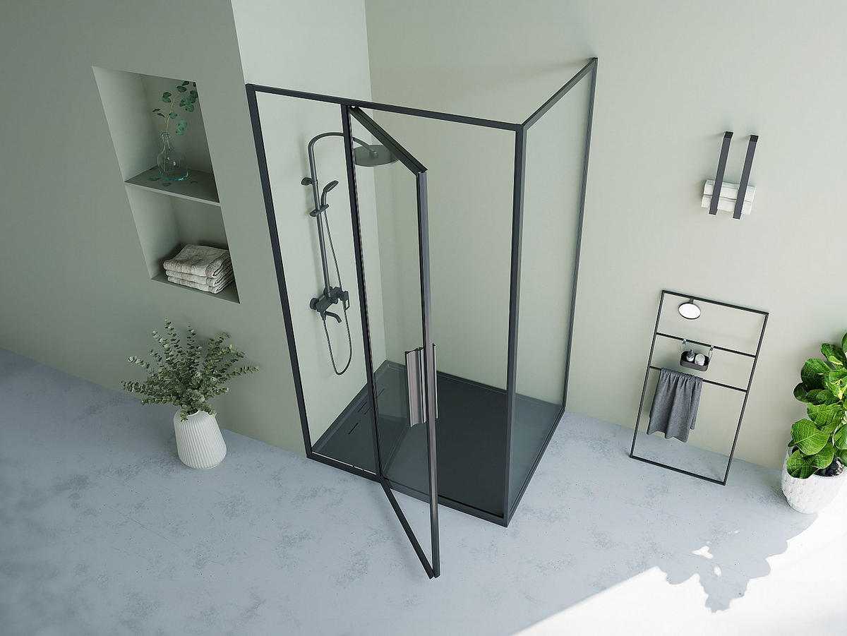 DUSCHTRENNWAND Seitenwand Schwingtür - Schwarz matt - Industrial Style - 120 x 80 x 195 cm - TORONI - Schwarz, Metall (120/195cm) - Vente-Unique