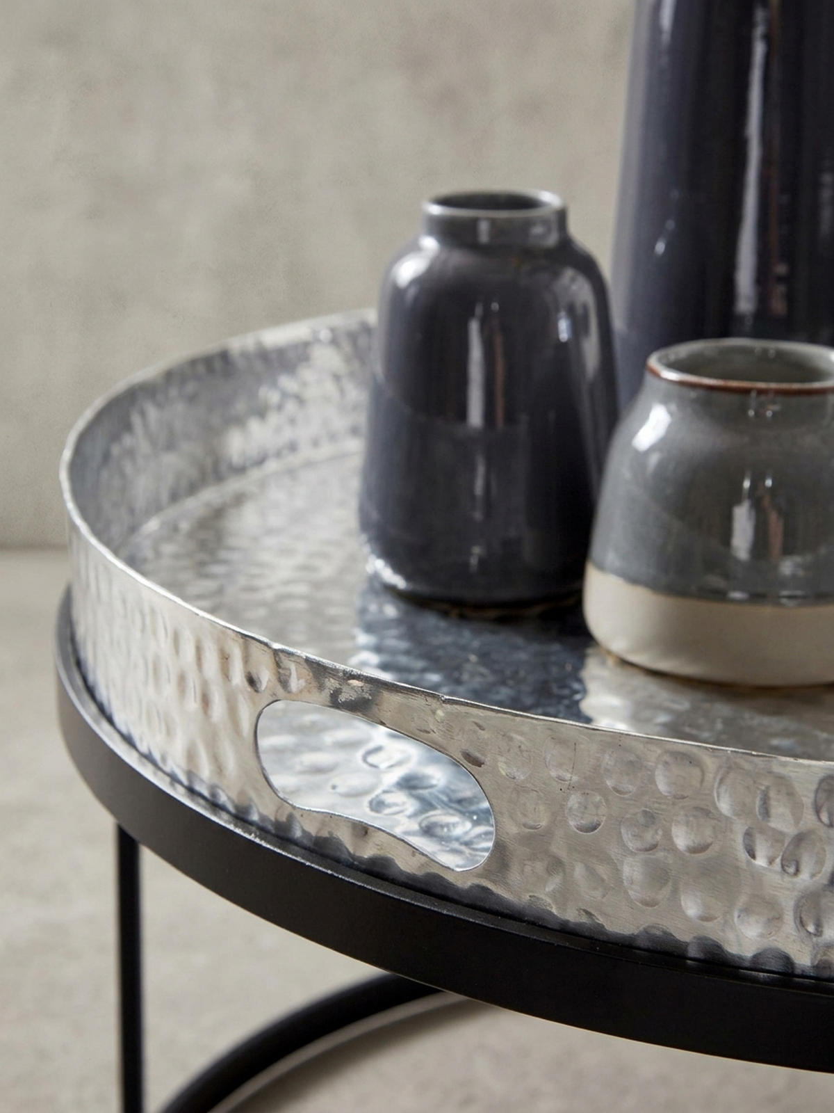 COUCHTISCH 2er Set Aluminium Hammerschlag Handgefertigt, Silber 56x56x33 cm - Silberfarben/Schwarz, Metall (56/56/33cm) - KADIMA DESIGN