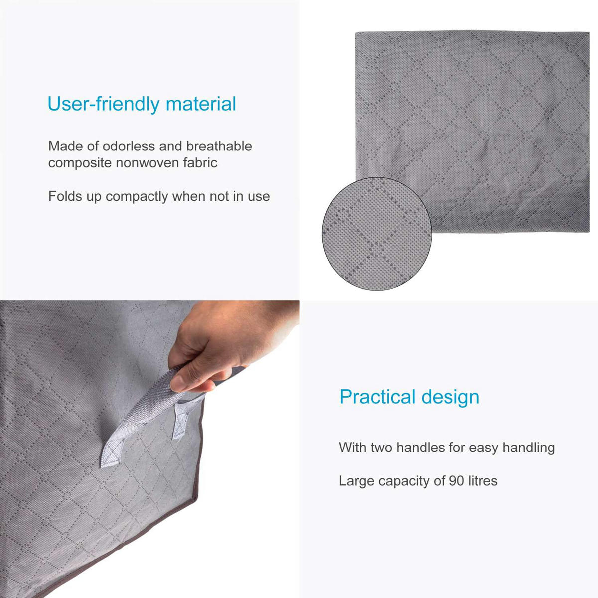 AUFBEWAHRUNGSTASCHEN 4er-Set für Kleidung, Kissen, Decken - Grau, Textil (37.5/34/59.5cm) - Intirilife