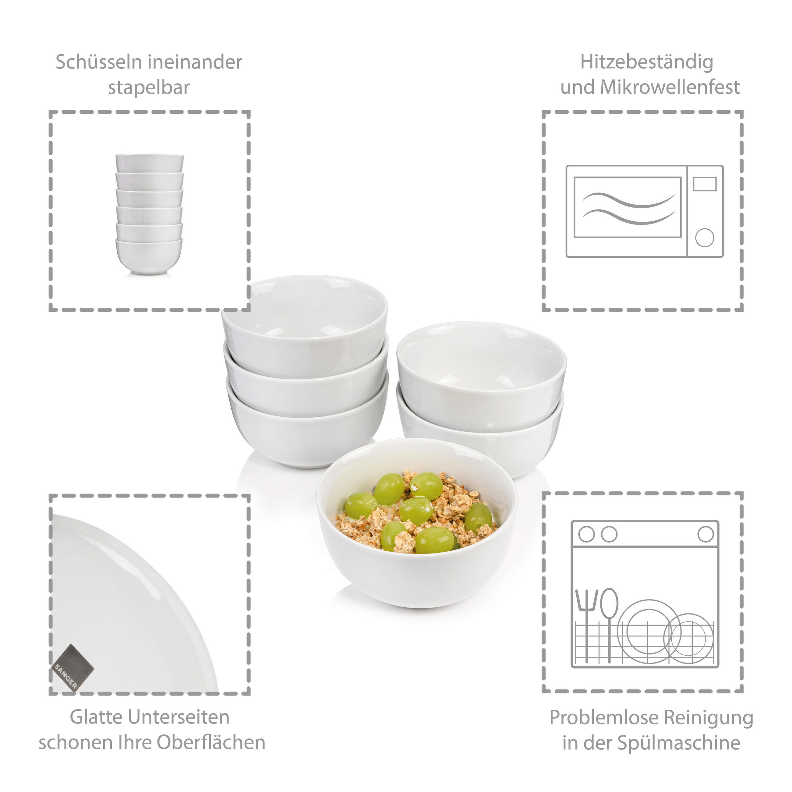 MÜSLISCHALEN SET NEW PORT - 6 teilig aus Porzellan - Weiß, Keramik (14cm) - Sänger