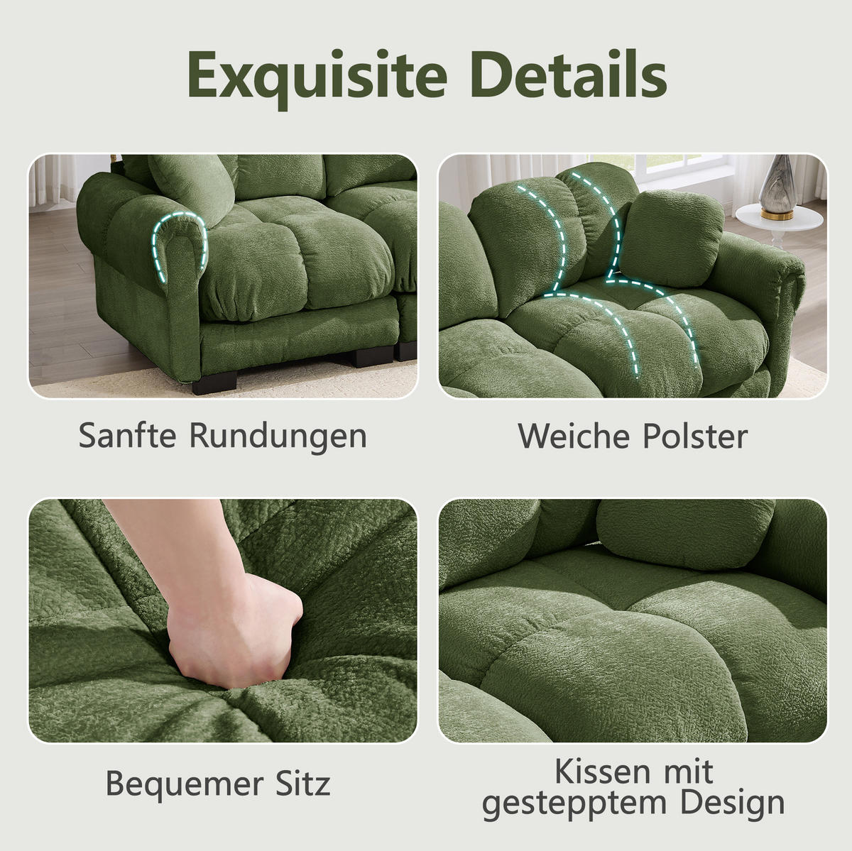 SOFA od ženilje u zelenoj boji, 190/149/90 cm - zelena, tekstil (149/90/190cm) - Flora Grace