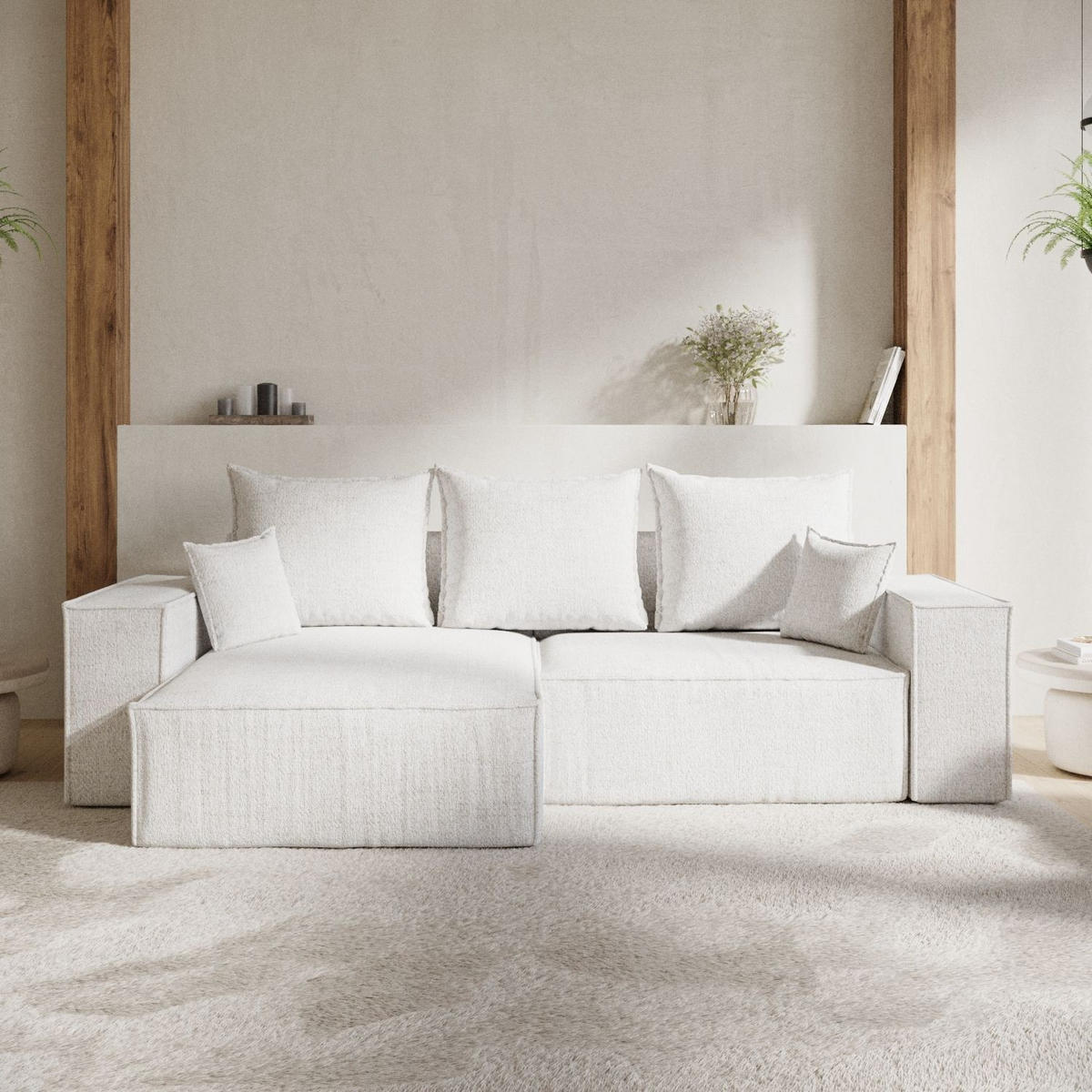 ECKSOFA SENSO mit Schlaffunktion Creme im Neve Stoff - Creme/Schwarz, Holz/Holzwerkstoff (255/148cm) - AltaBeds