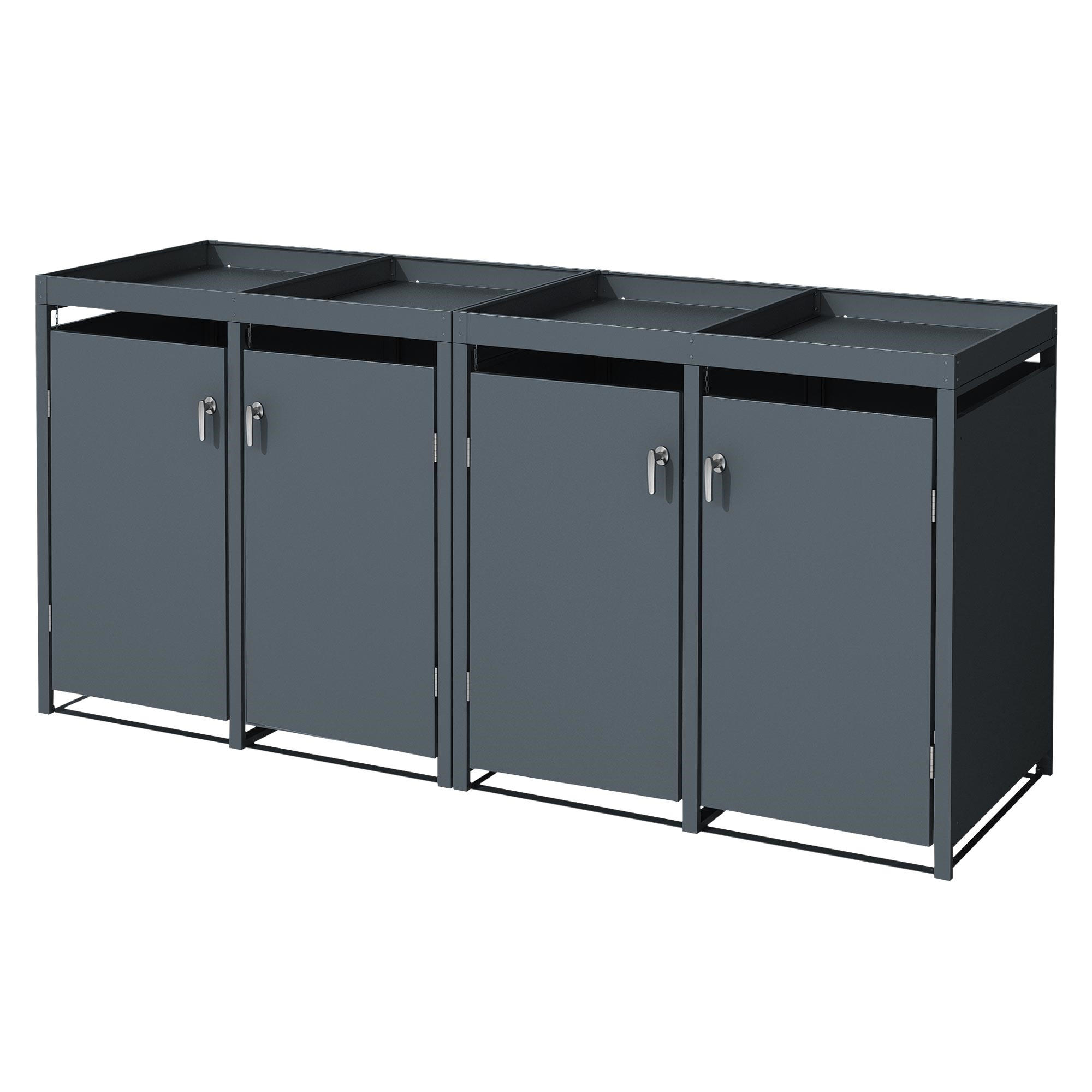MÜLLTONNENBOX 4er mit Pflanzdach Anthrazit - Anthrazit, Metall (80/124/264cm) - ML-DESIGN
