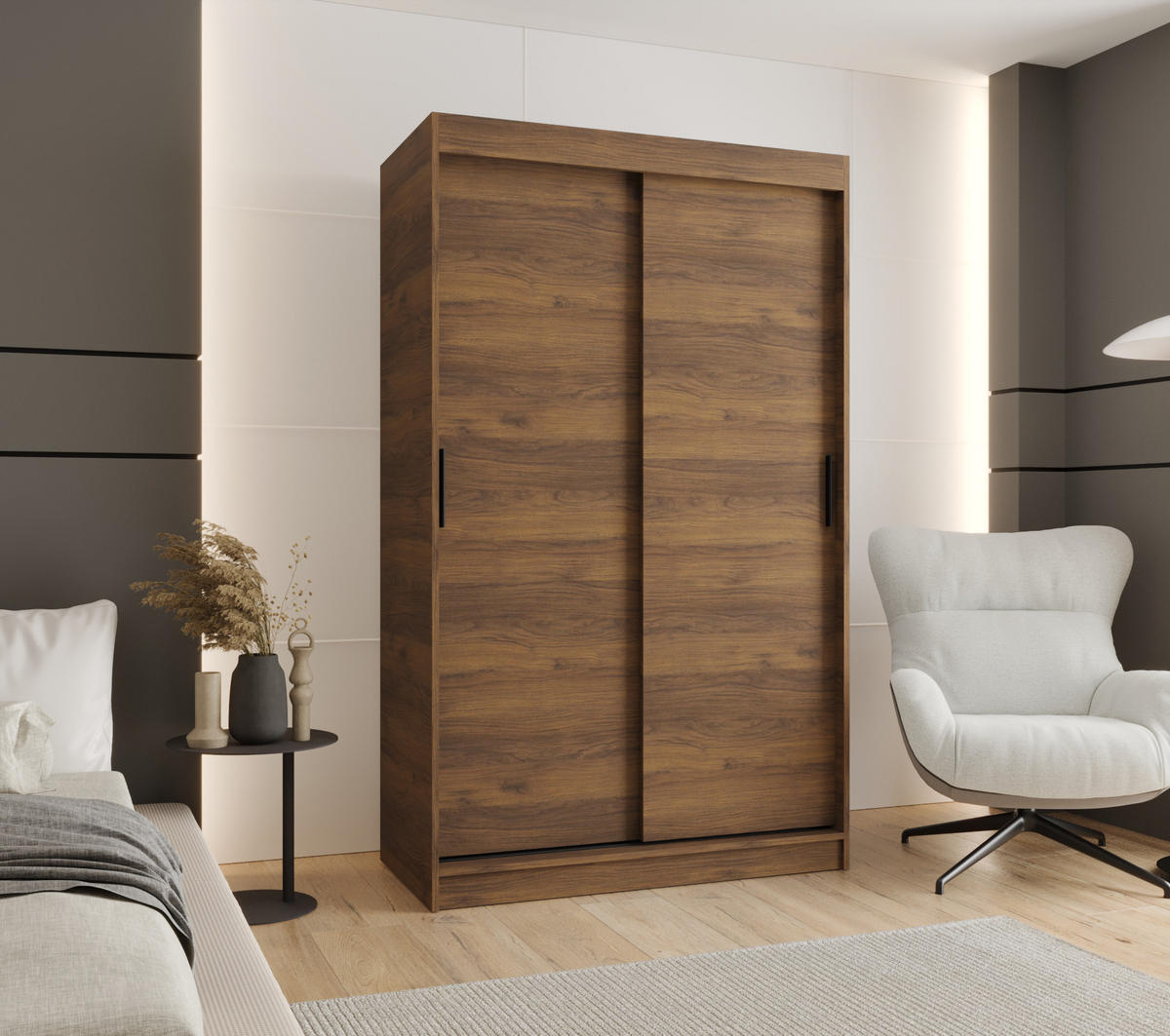ŠATNÍ skříň s posuvnými dveřmi 200/120/62 2dveřová - černá/hnědá, dřevo/plast (120/200/62cm)
