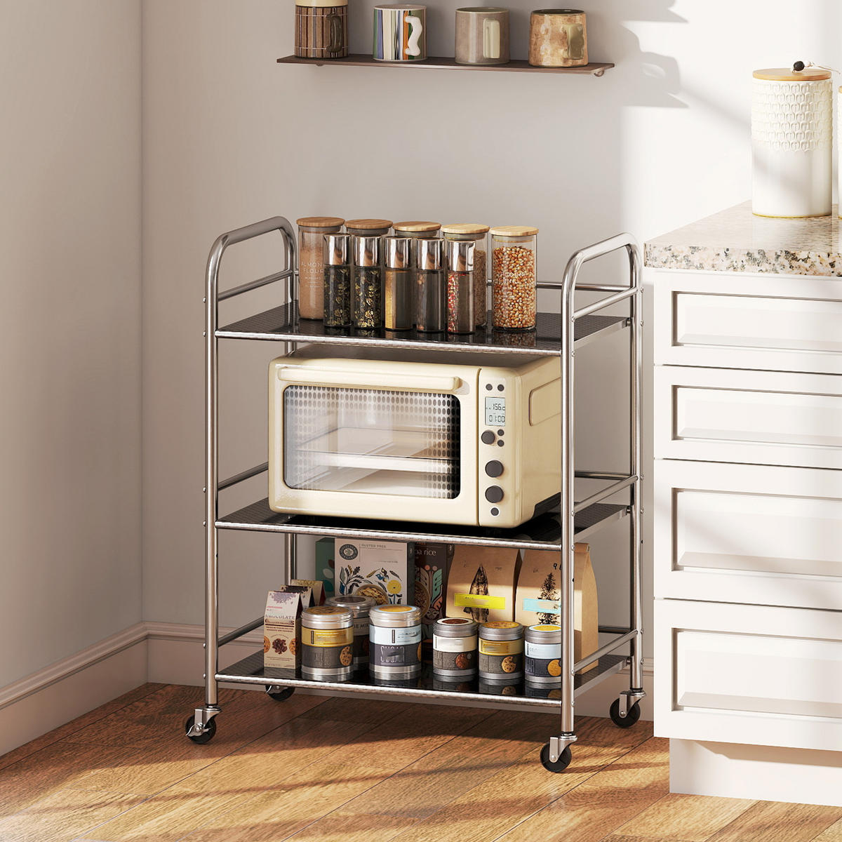 SERVIERWAGEN DE-17131 3 Ebenen Edelstahl 201 Silber - Silberfarben, Metall (35/77/60cm) - ComfortXL