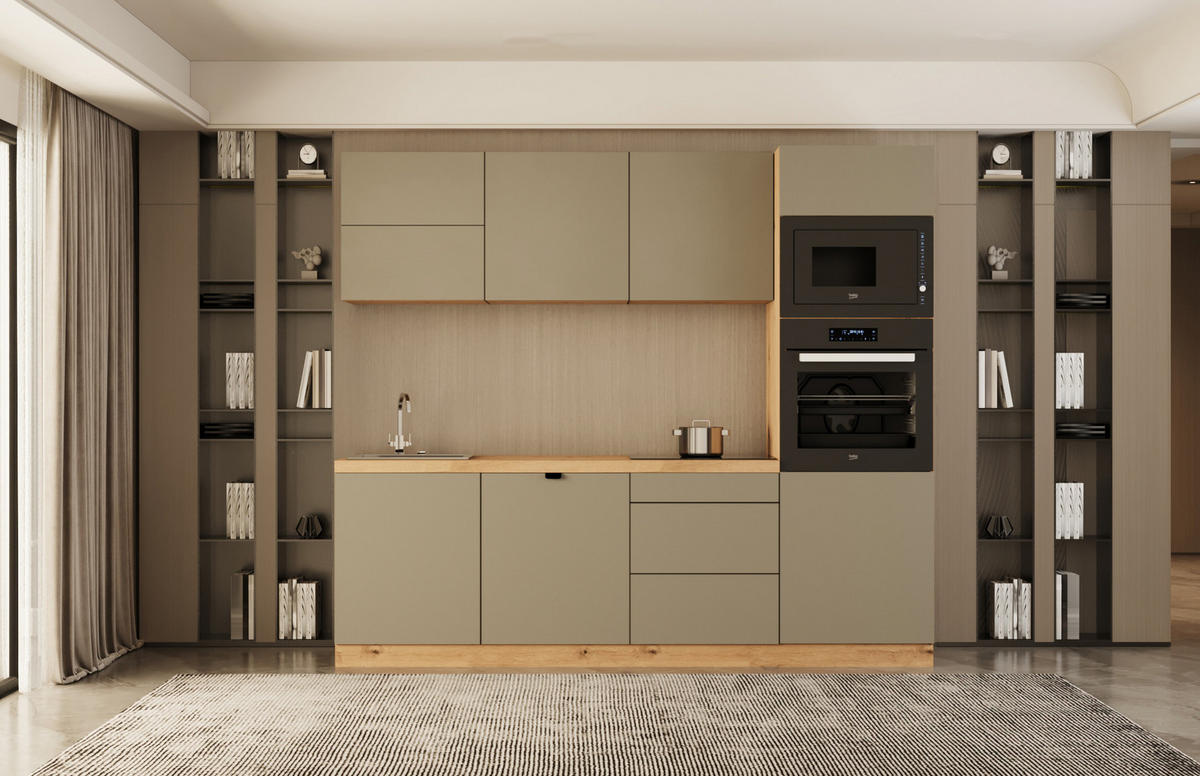 KÜCHENZEILE 240 cm - Langen KL26-M240 - in Beige/Matt - Beige, Holz (240/212/58cm)