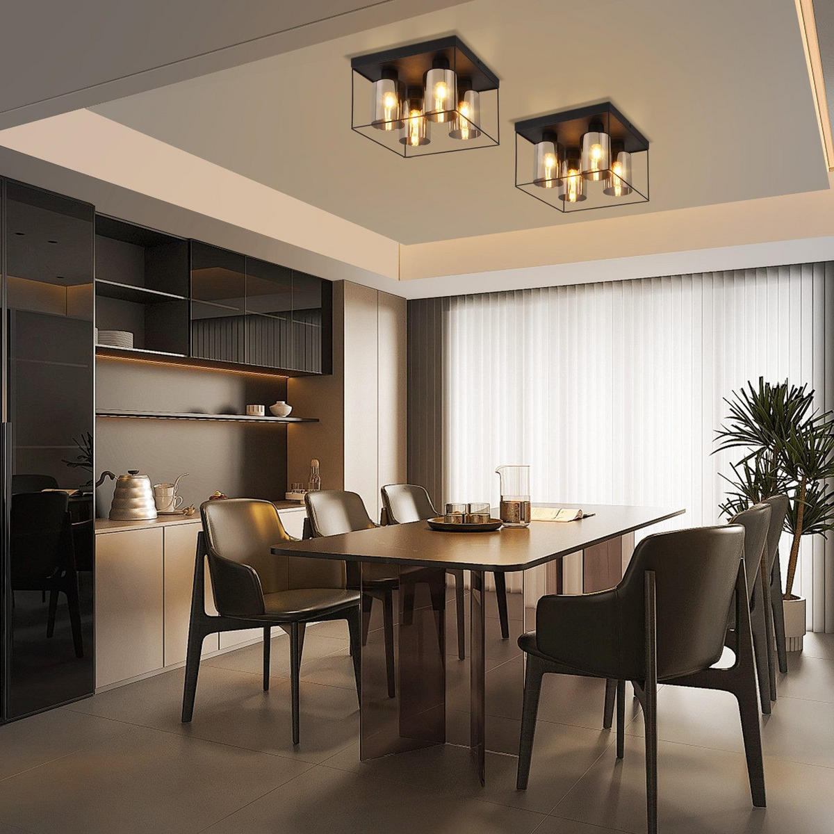 DECKENLEUCHTE Mantooth 30/30/20 cm - Schwarz, Metall (30/30/20cm) - Nettlife