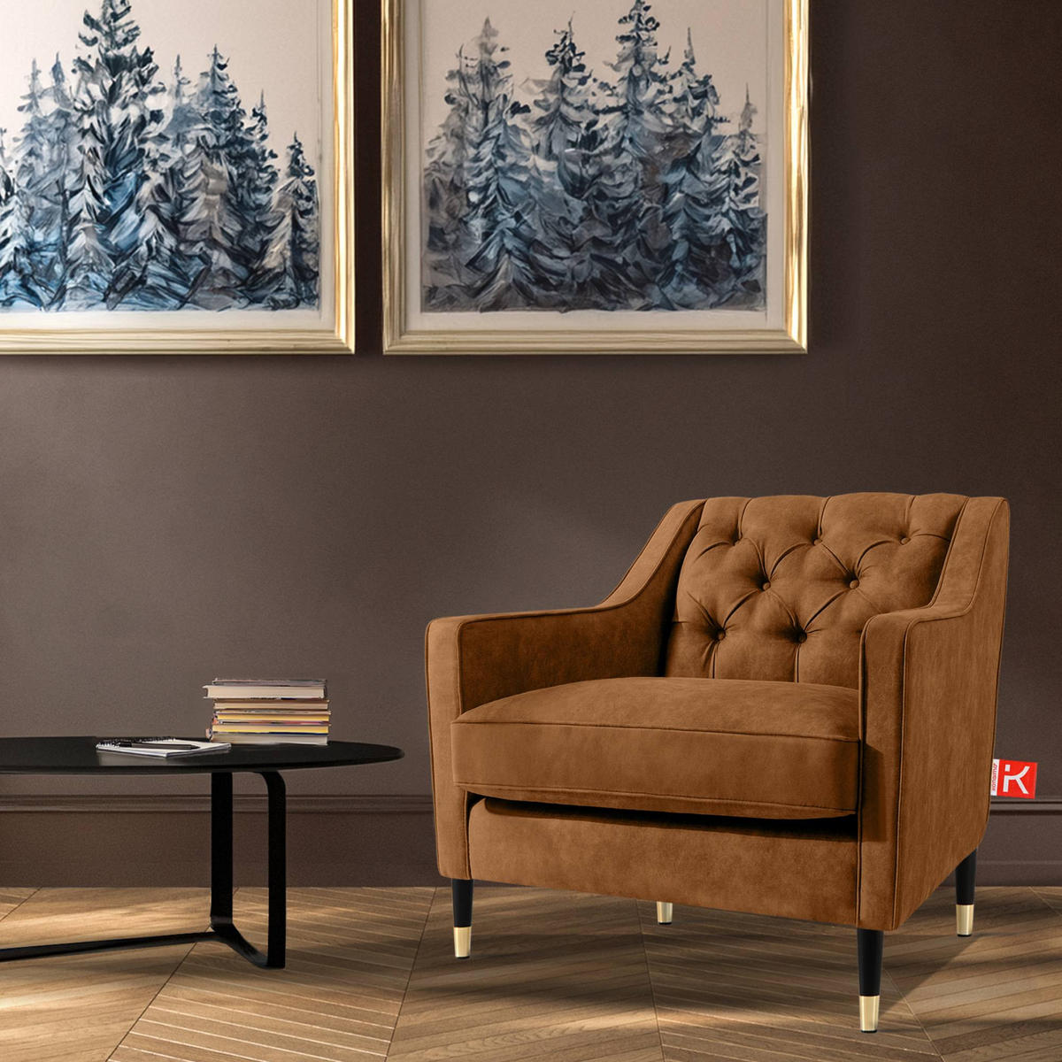 SESSEL NOMUS Kunstleder, gesteppt, Rostbraun - Wengefarben/Dunkelorange, Holz/Holzwerkstoff (77/78/80cm) - KONSIMO®
