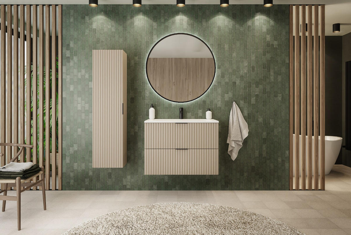 WASCHBECKUNTERSCHRANK mit Regal Kaschmir/Eiche 100/57/46 cm - Kaschmir/Eichefarben, Holzwerkstoff (100/57/46cm) - Rodan