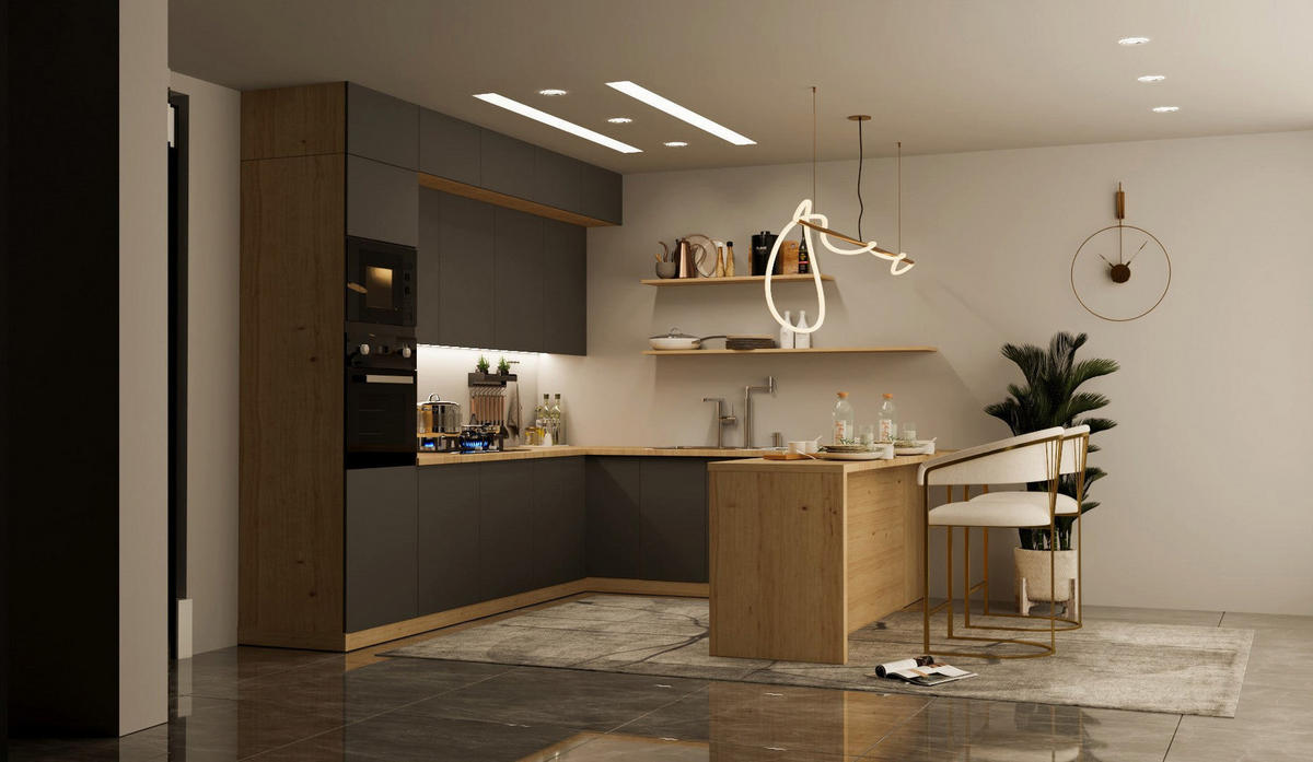 WINKELKÜCHE – Küchenzeile 310 x 260 x 250 cm VELORA – KU-S47 – Grau - Grau, Holzwerkstoff (310/248/260cm) - hi-markt