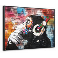 LEINWAND Bilder mit Rahmen - Affe - Graffiti - Musik - 80x60 - Multicolor, Textil (80/60cm) - MuchoWow